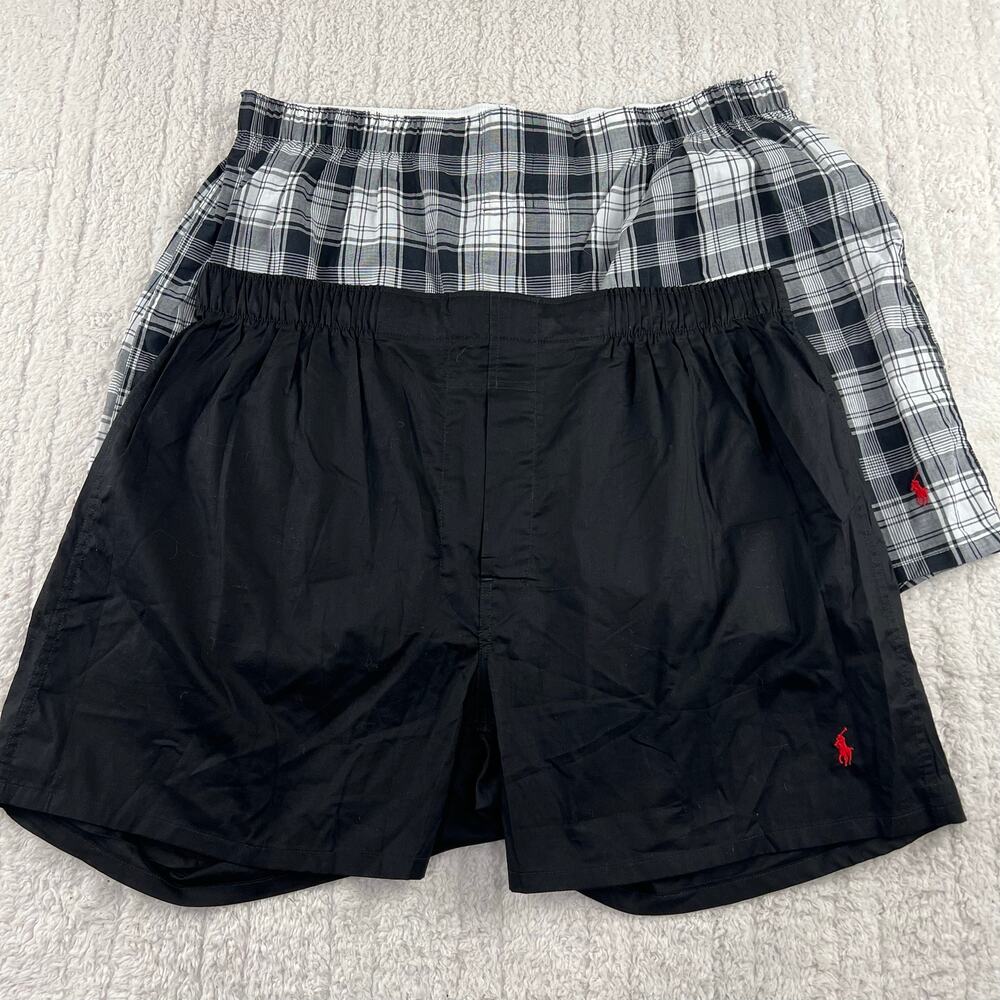 Polo Ralph Lauren Black Gray Plaid Boxer Shorts Men's size Large Classic fit
